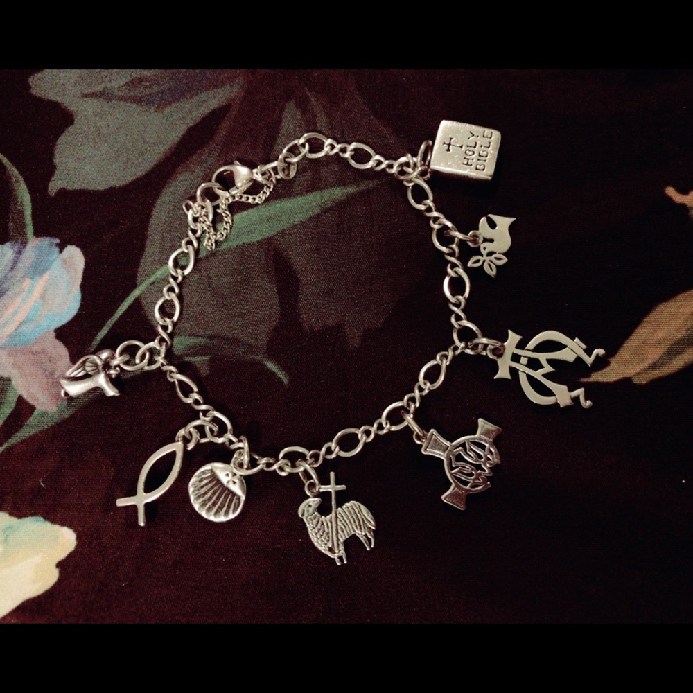 James Avery RETIRED Sterling Silver Charm Bracelet Religious Cross Fish Angel